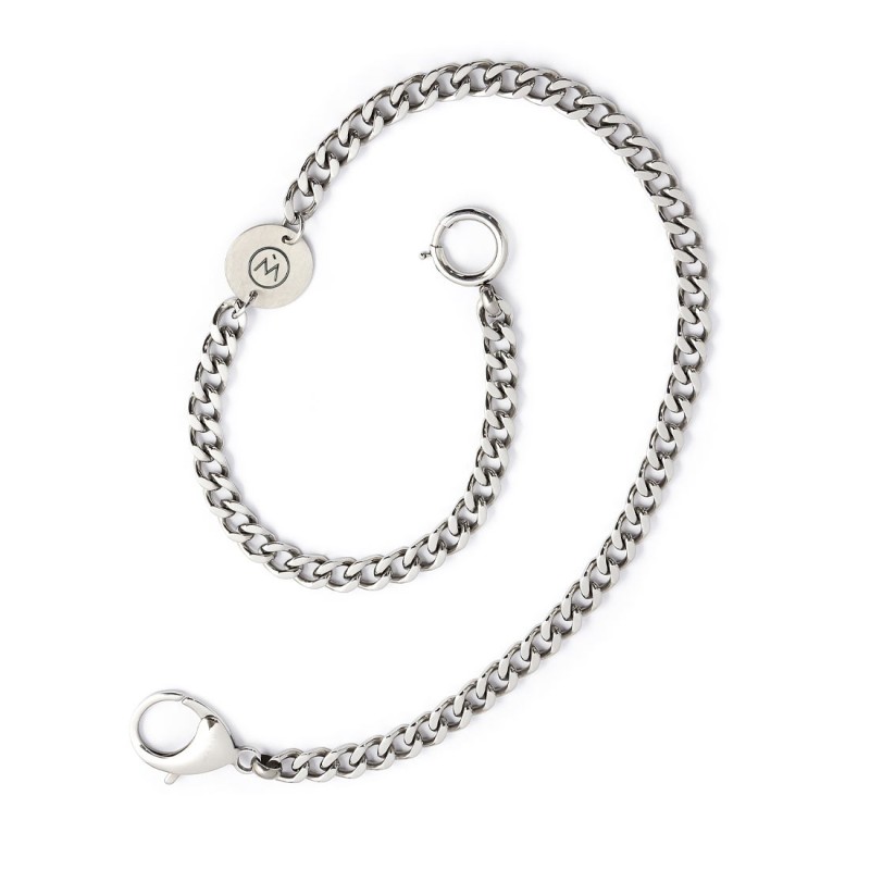S.STEEL KEYRING GRUMETTA CHAIN Polished s.steel keyring with grumetta chain 7,80 mm width, 3,05 mm thickness, at the end a ring