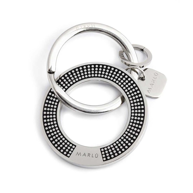 S.STEEL KEYRING WITH DOUBLE RING Polished s.steel keyring with double ring: first ring is with 30 mm diameter, 2,70 mm width, 2,