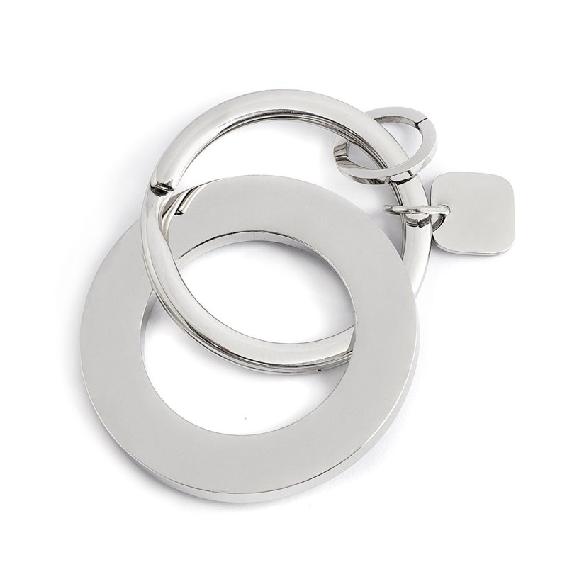 S.STEEL KEYRING WITH DOUBLE RING Polished s.steel keyring with double ring: first ring is with 30 mm diameter, 2,70 mm width, 2,