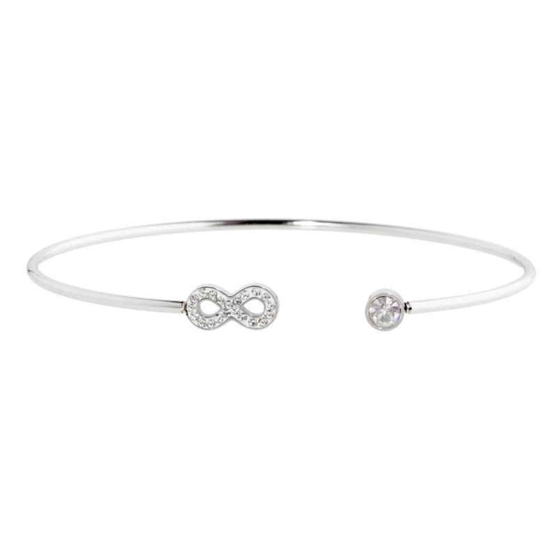 S.STEEL INFINITY BANGLE WITH CRYSTALS 316 S.STEEL OPEN BANGLE WITH 1 MM ROUND WIRE. DISTANCE BETWEEN 2 ENDS MUST BE 1 CM. ONE EN