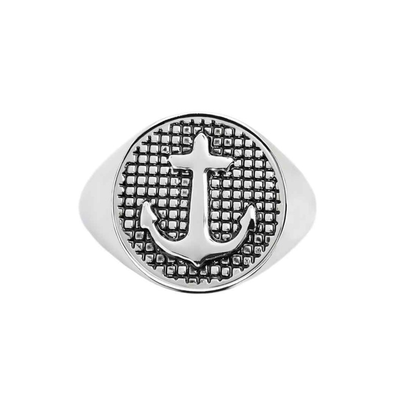 S.STEEL ROUND PLATE WITH ANCHOR Polished s.steel round plate 16,20 mm diameter, 1 mm thickness with on the front side in the mid