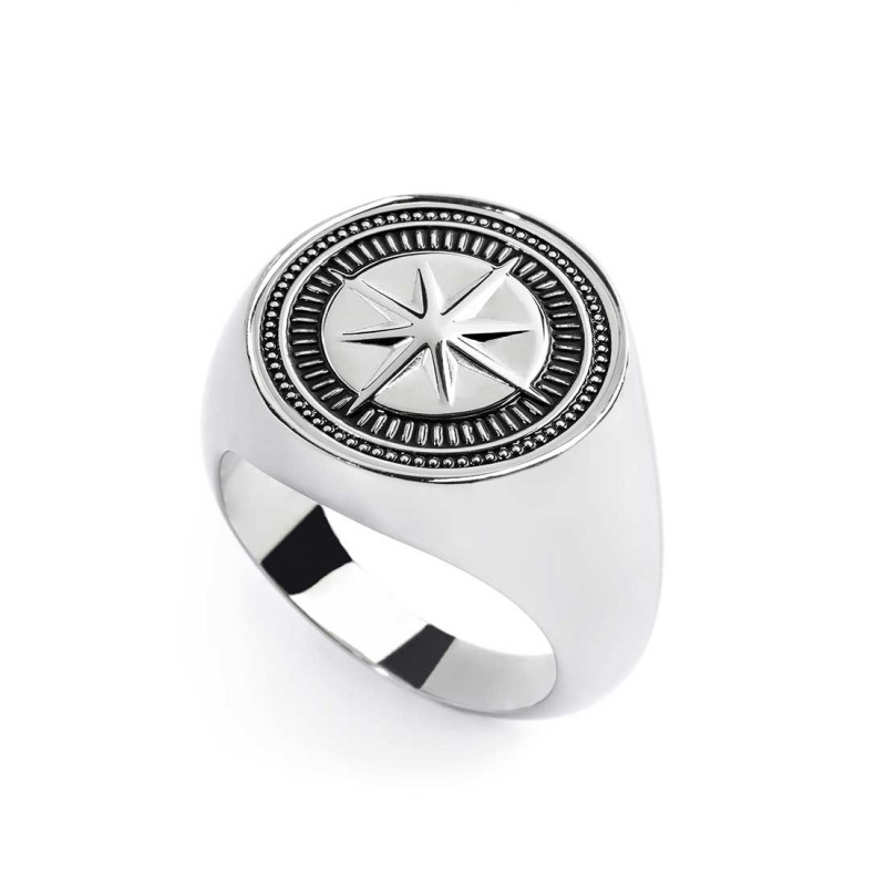 S.STEEL ROUND PLATE WITH WIND ROSE Polished s.steel round plate 16,20 mm diameter, 1 mm thickness with on the front side in the