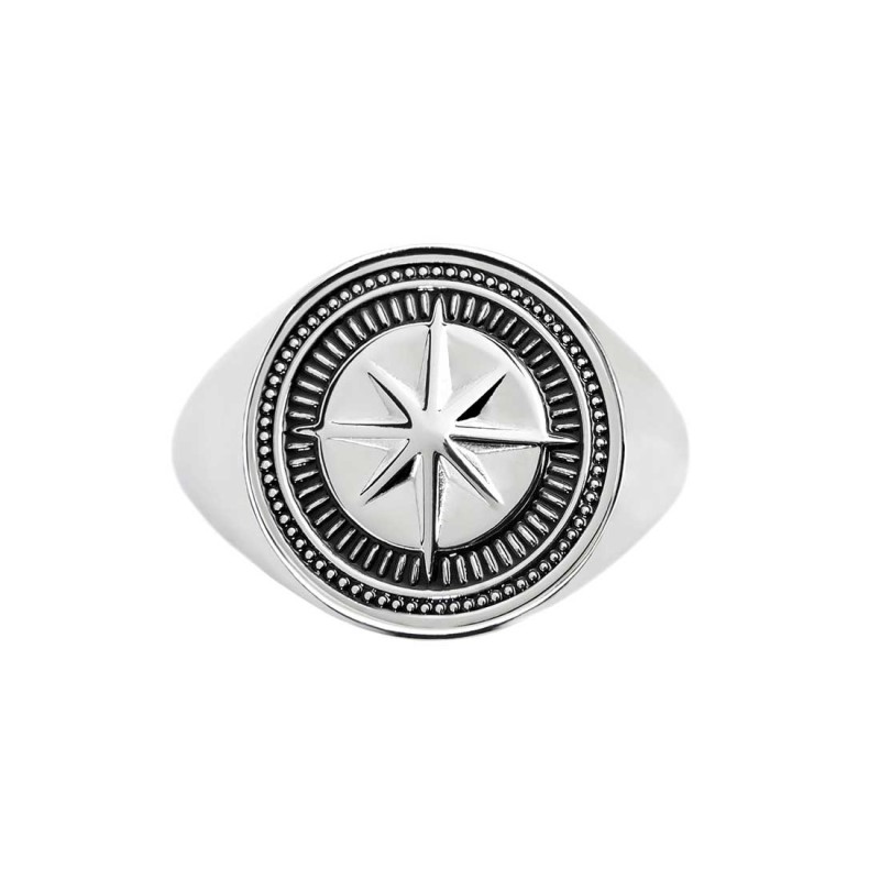 S.STEEL ROUND PLATE WITH WIND ROSE Polished s.steel round plate 16,20 mm diameter, 1 mm thickness with on the front side in the