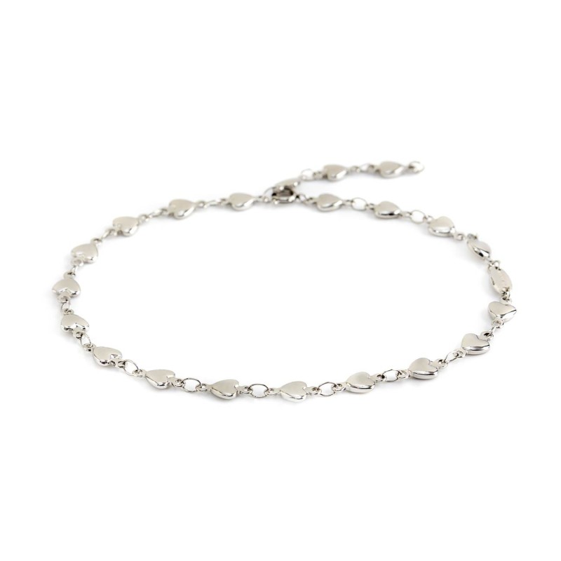 S.S. ANKLET WITH HEARTS CHAIN S.steel anklet with hearts chain, with oval MarlÃ¹ logo tag. Total length 258 mm adjustable. QC to