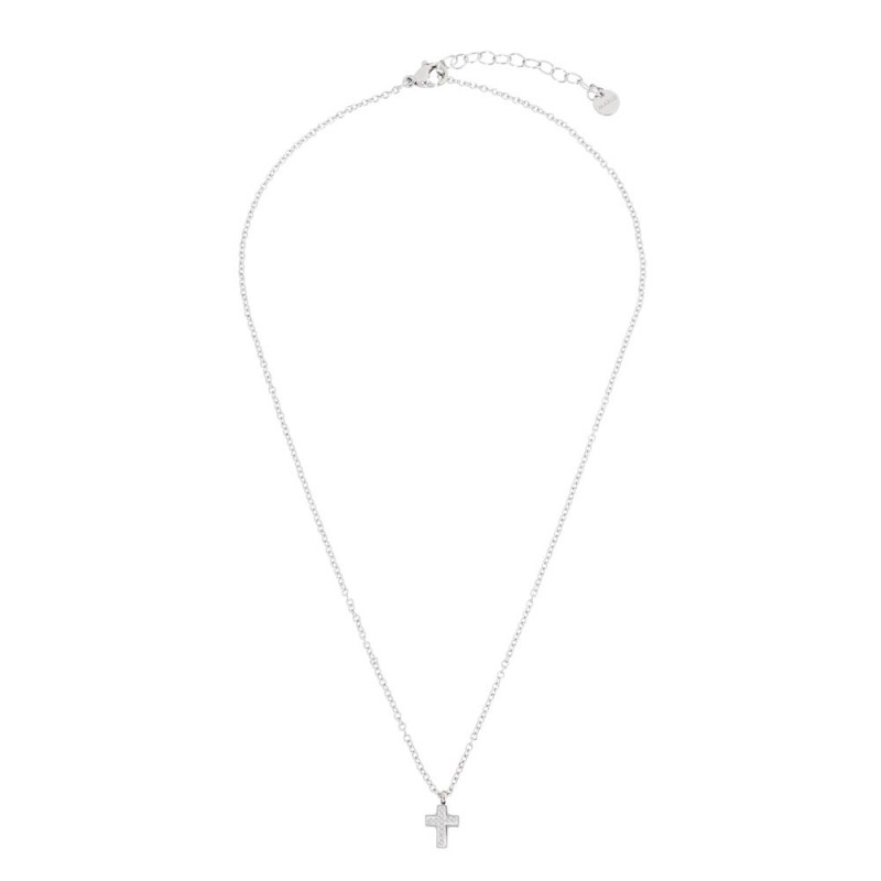 S.STEEL CROSS NECKLACE WITH CRYSTALS 316 S.STEEL NECKLACE, 8.5*6.79*1.5 MM "CROSS" WITH CLAY AND CRYSTAL RHINESTONES. 0.4 MM "O"