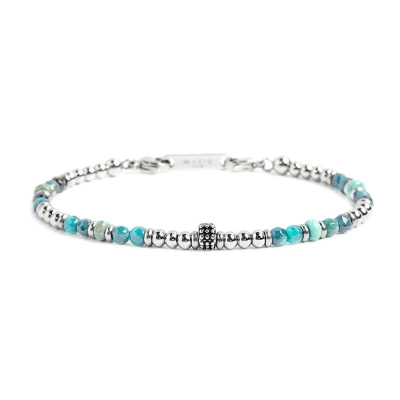 S.STEEL BRACELET 4MM BLU AGATA STONE S.steel bracelet with 4mm blue agate stone, 4.40mm composite turquoise stone, 4mm crome hem