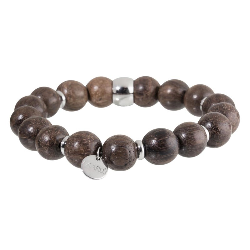 BRACELET 12MM WOOD 17 BEADS 5 S.STEEL RINGSBIG S.STEEL BALL WITH LOGO DOUBLE SIDE