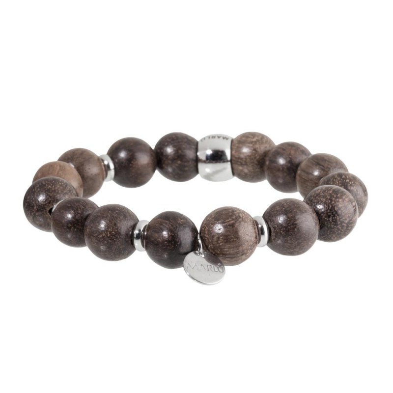 BRACELET 12MM WOOD 15 BEADS 5 S.STEEL RINGSBIG S.STEEL BALL WITH LOGO DOUBLE SIDE