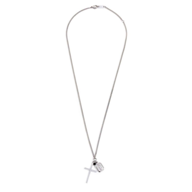 S.S.POLIS NECKLACE WITH ONYX CROSS MADON S.steel polished necklace with onyx stone 3 mm diameter, cross 28 mm with thickness 1.2