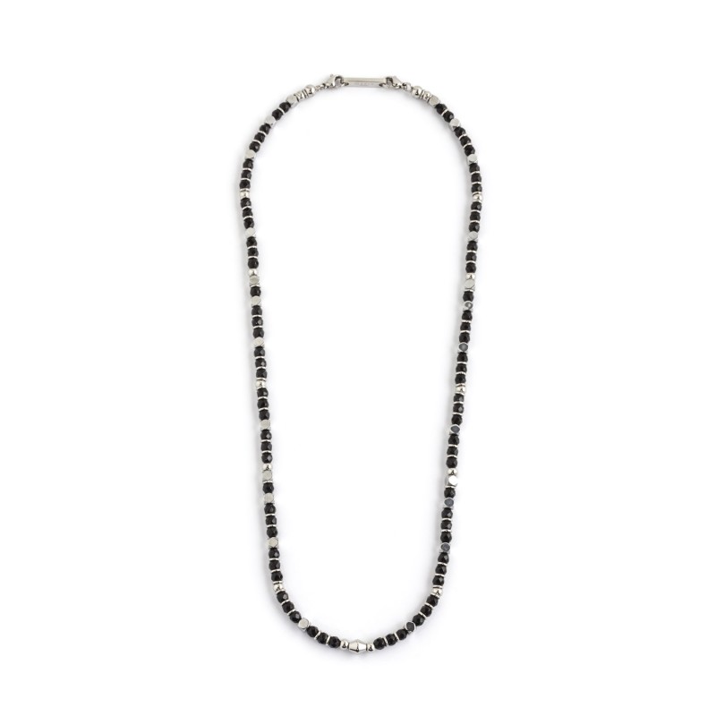 S.STEEL NECKLACE FACETED AGATE S.steel necklace with burnished spheres and black facated agate. Diameter 4.5 mm length 50/52 cm