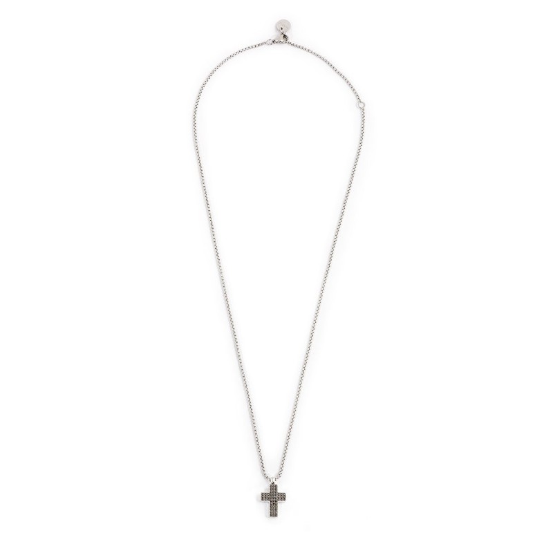 S.STEEL NECKLACE WITH CROSS PEND 16MM WITH BLACK CRYST S.steel necklace with box rounded chain, 1,20 mm thickness, with cross pe