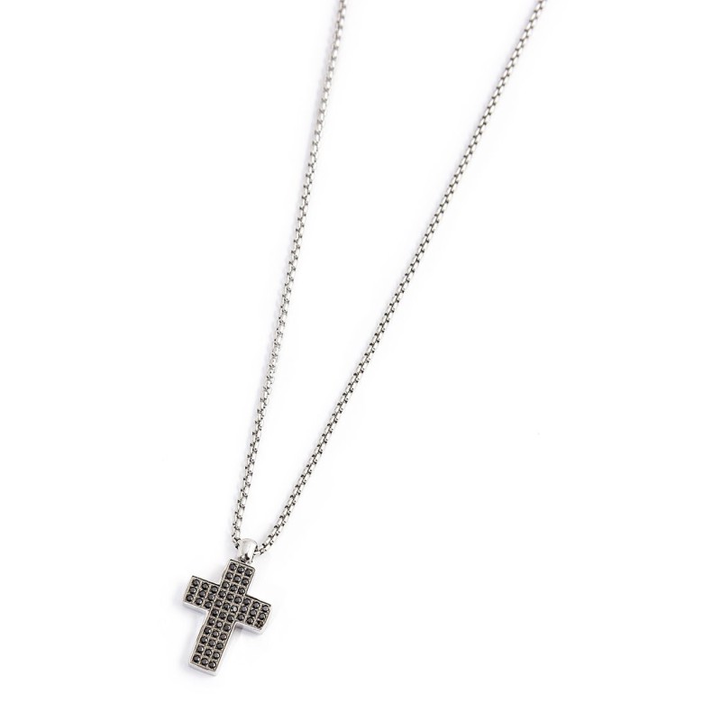 S.STEEL NECKLACE WITH CROSS PEND 16MM WITH BLACK CRYST S.steel necklace with box rounded chain, 1,20 mm thickness, with cross pe
