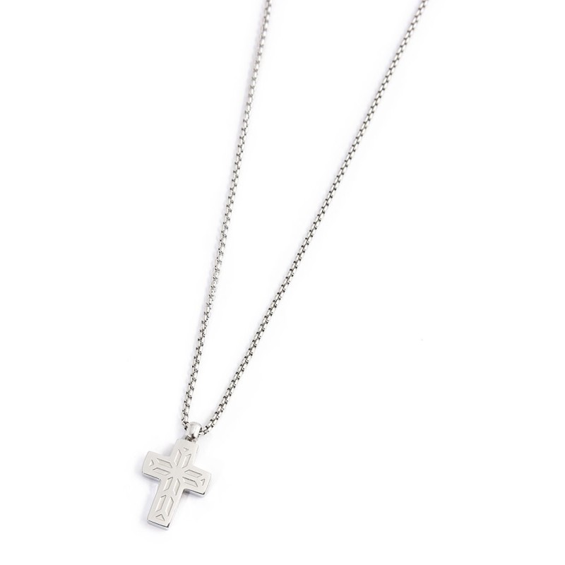 S.STEEL NECKLACE WITH CROSS PEND 16MM WITH BLACK CRYST S.steel necklace with box rounded chain, 1,20 mm thickness, with cross pe