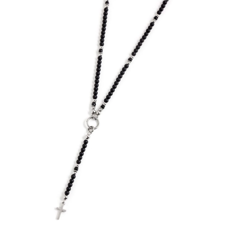 S.STEEL Y NECKLACE BLACK STONE S.steel "Y" necklace with 4.50mm black onix stone, 4.40mm black crystal, 4.00mm s.steel accessori