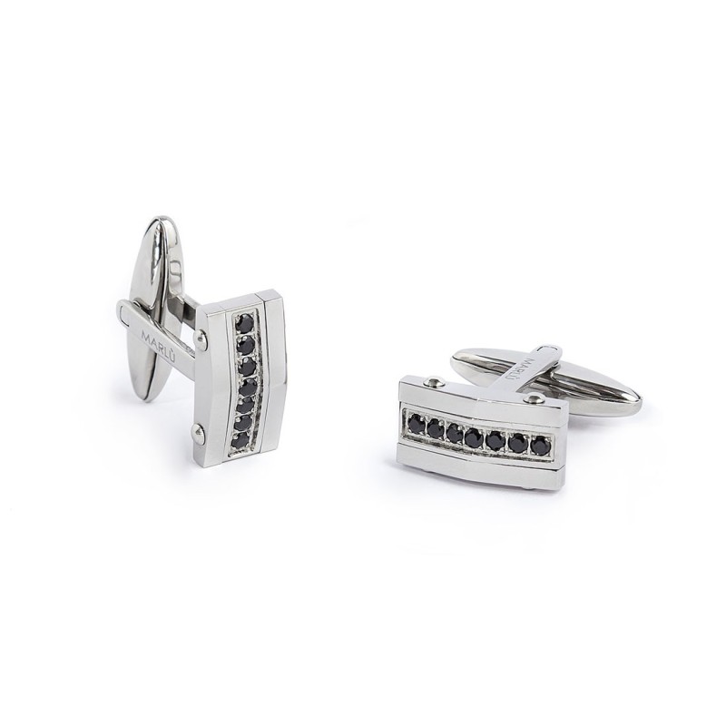 S.STEEL CUFFLINKS RECTANGULAR WITH BLACK CRYSTALS S.steel cufflinks rectangular, size 13*8*21,43 mm, with on the center a line w