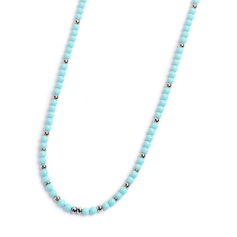 S.STEEL NACKLACE TURQUOISE STONES S.steel necklace with box rounded chain with width 0,80 mm, with faceted turquoise stones 4 mm