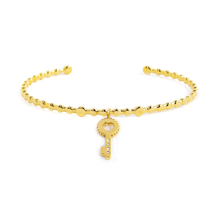 S.S.GOLD IP BANGLE WITH KEY PENDANT S.steel gold ip bangle with balls texture by stamping, size 58,80 mm (major axis)*48 mm (min