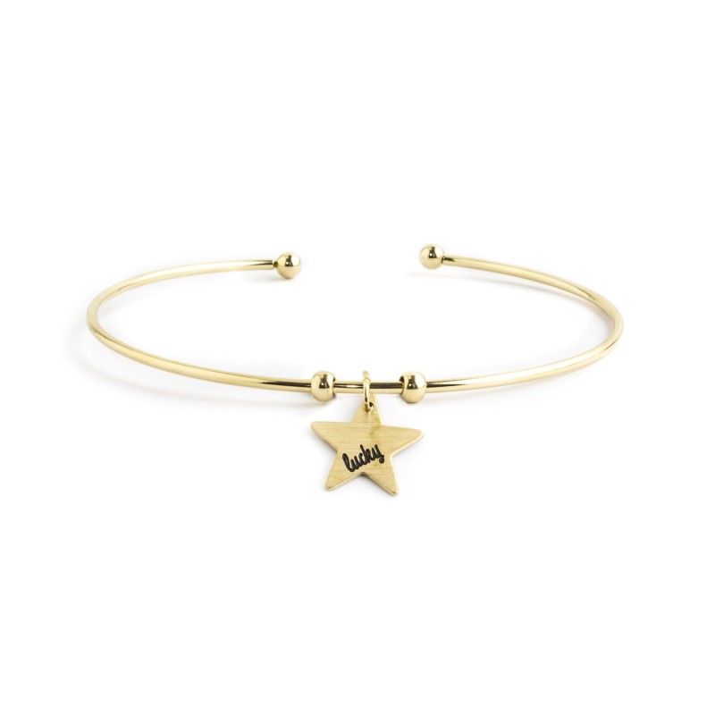 S.STEEL BANGLE WITH LUCKY STAR 316 s. steel oval open bangle, with 8 mm star pendant with lucky in black enamelTMT 14