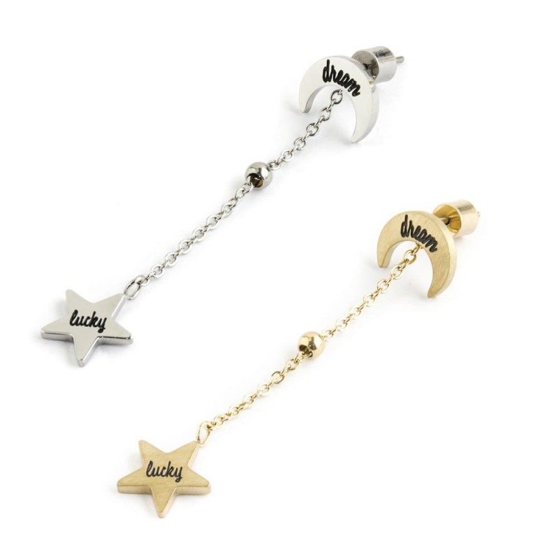 MONO ORECCHINO ACCIAIO LUNA E STELLA