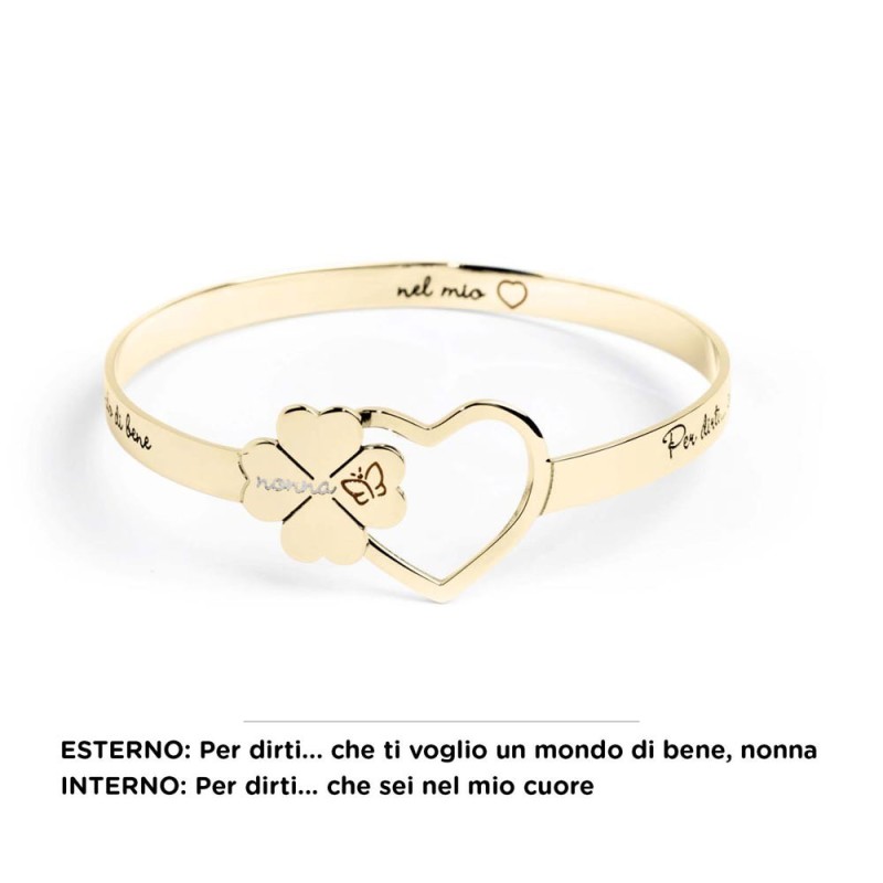 BRACCIALE RIGIDO QUADRIFOGLIO E CUORE