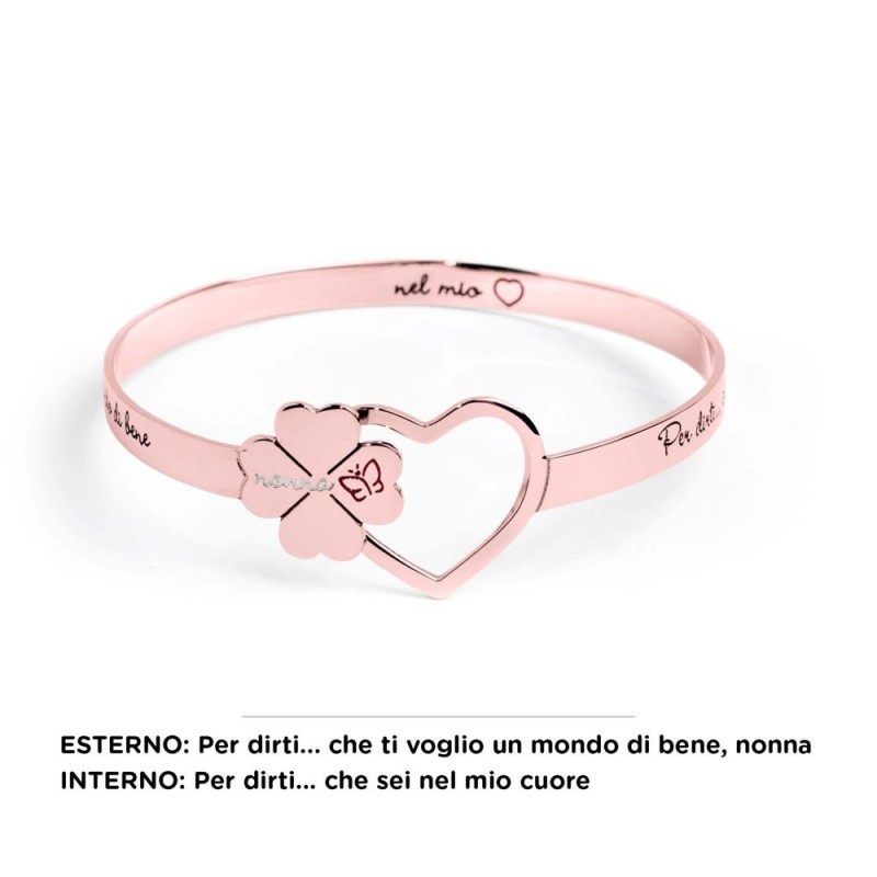 BRACCIALE RIGIDO QUADRIFOGLIO E CUORE