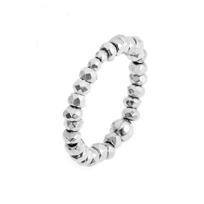 Anello elastico ematite sfaccettata
