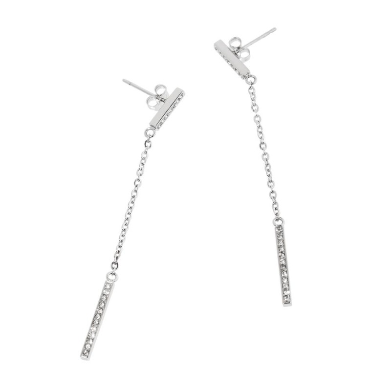 S.STEEL EARRING WITH TAGS AND CRYSTAL 316 s.steel earrings,total length 60mm upper bar:10*1.7*2.0mmlength of chain:33.5mmb
