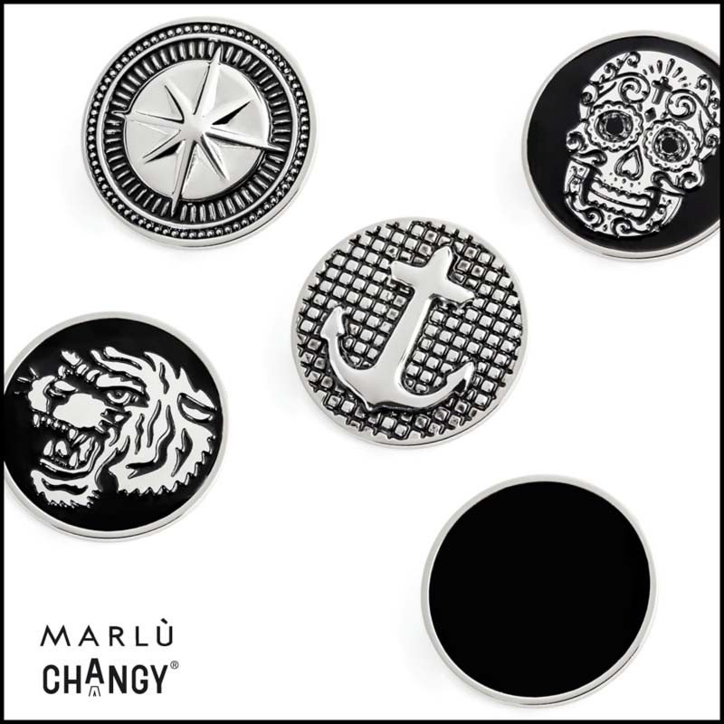 Anello changy tondo con piastrina smalto nero