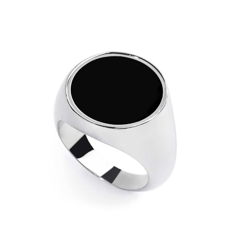 Anello changy tondo con piastrina smalto nero