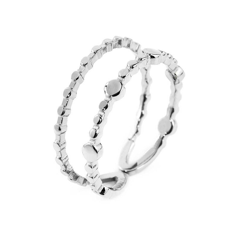 Anello doppia fascia trama puntinata mista