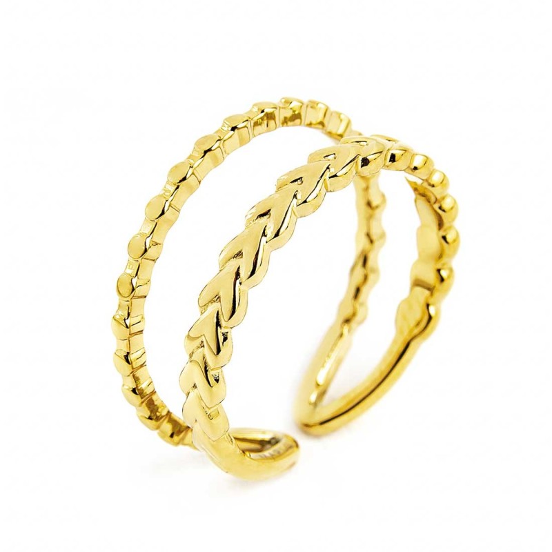 Anello doppia fascia trama puntinata e chevron