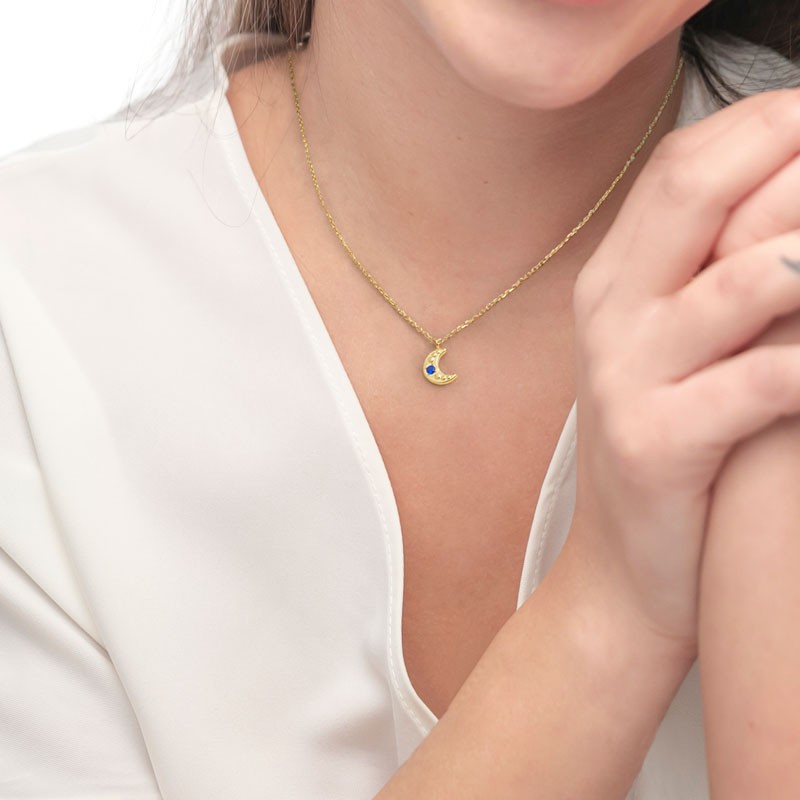 S.S.GOLD IP NECKLACE MOON PEND WITH BLUE CZ STONE S.steel gold ip necklace cross chain, 1 mm width, 0,27 thickness, with moon sh