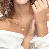 S.S GOLD IP NECKLACE BALLS AND CZ STONES WITH MEDAL PEND CRYST S.steel gold ip necklace with market balls grumetta chain 1,40 mm