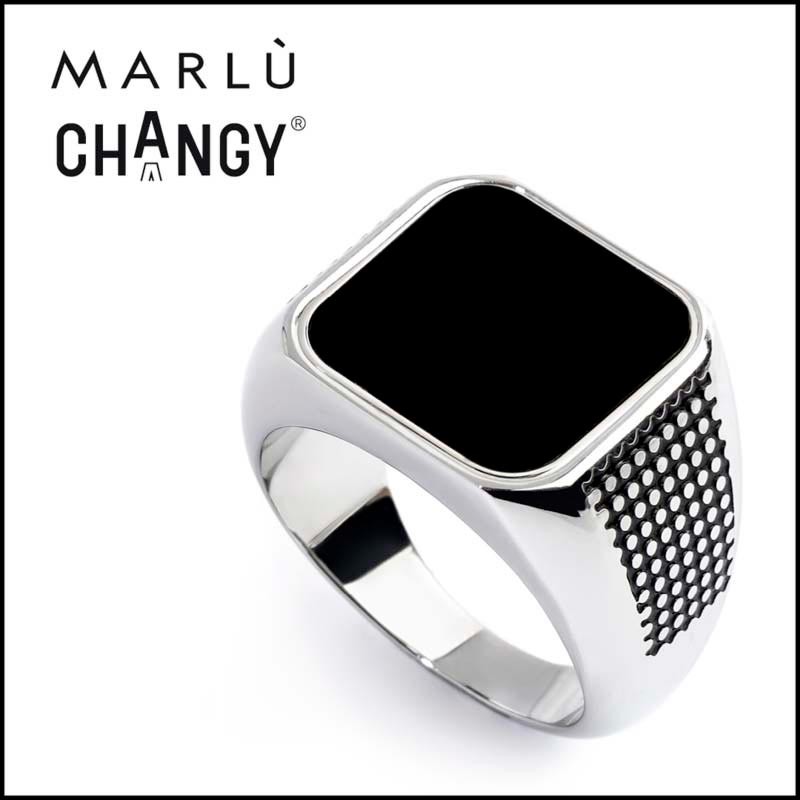 Anello changy quadrato con piastrina smalto nero