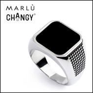 Anello changy quadrato con piastrina smalto nero