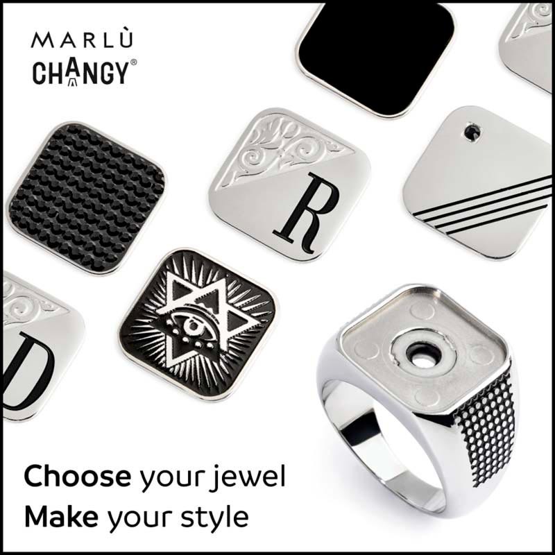 Anello changy quadrato con piastrina smalto nero