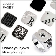 Anello changy quadrato con piastrina smalto nero