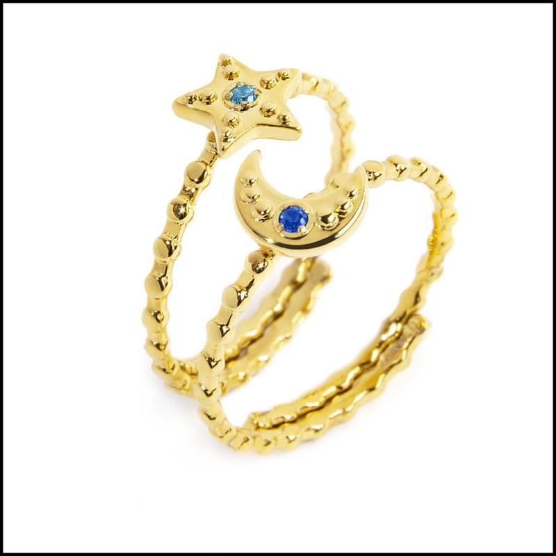 Anello luna e stella con zircone