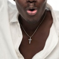 S.STEEL NECKLACE WITH CROSS PENDANT WITH CZ STONE S.steel necklace with box rounded chain, 1,20 mm thickness, with cross pendant