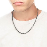 S.STEEL NECKLACE WITH HEMATITE S.steel necklace with box rounded chain, 0,80 mm thickness, with hematite chrome ip faceted spher