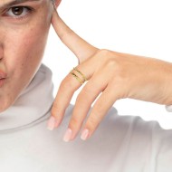 Anello doppia fascia trama puntinata e chevron
