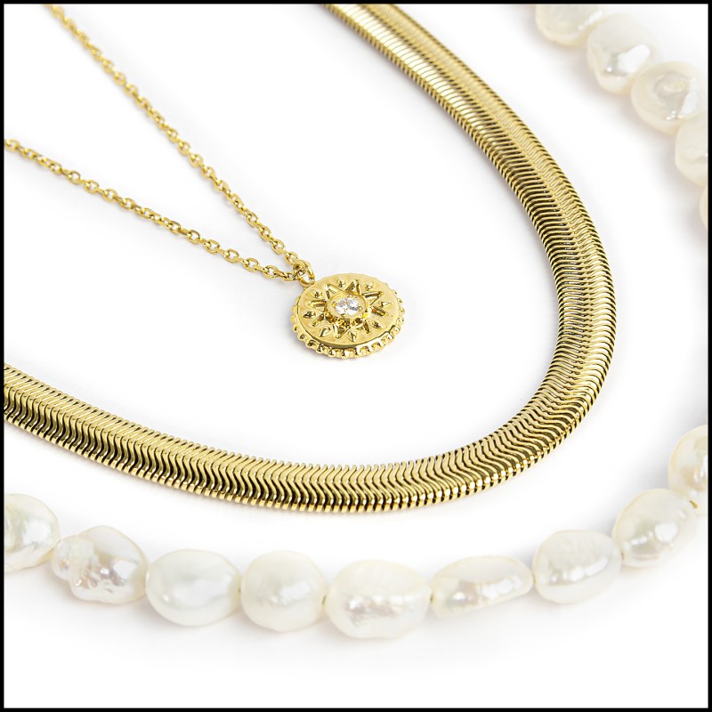 Collane con perle catena snake e collana pendente rosa dei venti