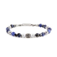BR SODALITE AND HEMATITE BALLS STONE S.steel polished bracelet on center with s.steel cylinder with black oil texture 7*6.90 mm,