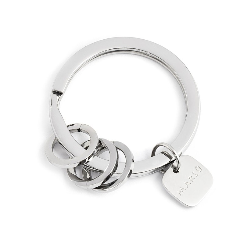 S.STEEL KEYRING 30MM WITH RINGS Polished s.steel keyring with 30 mm diameter, 2,70 mm width, 2,40 mm thickness, with lasered Mar