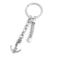 S.S.KEYRING 30MM WITH FISHBONE CHAIN, SQUARED CHAIN AND ANCHOR PEND Polished s.steel keyring 30 mm diameter, 2,70 mm width, 2,40