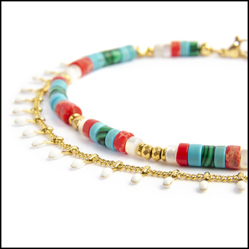 Cavigliera rondelle multicolore e cavigliera pendenti smaltati