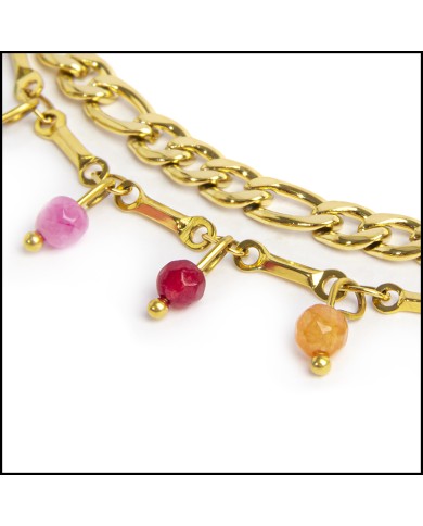 Cavigliera con agata colorata e cavigliera catena figaro