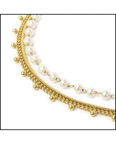 Cavigliera perle e cavigliera catena snake quadrata