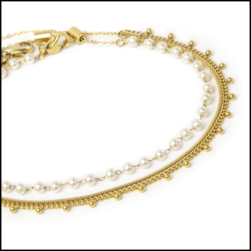 Cavigliera perle e cavigliera catena snake quadrata