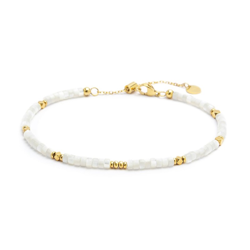 Cavigliera rondelle madreperla e charm corno